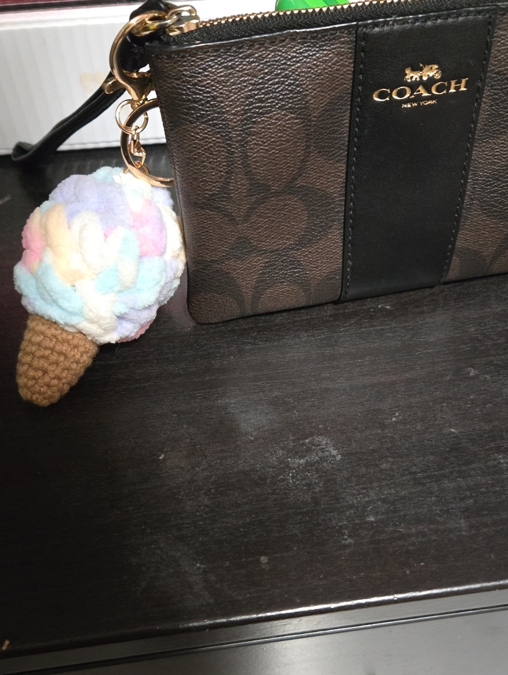 Coach Brown Signature Zip Wallet with Black Center Panel - Picture 9 of 11